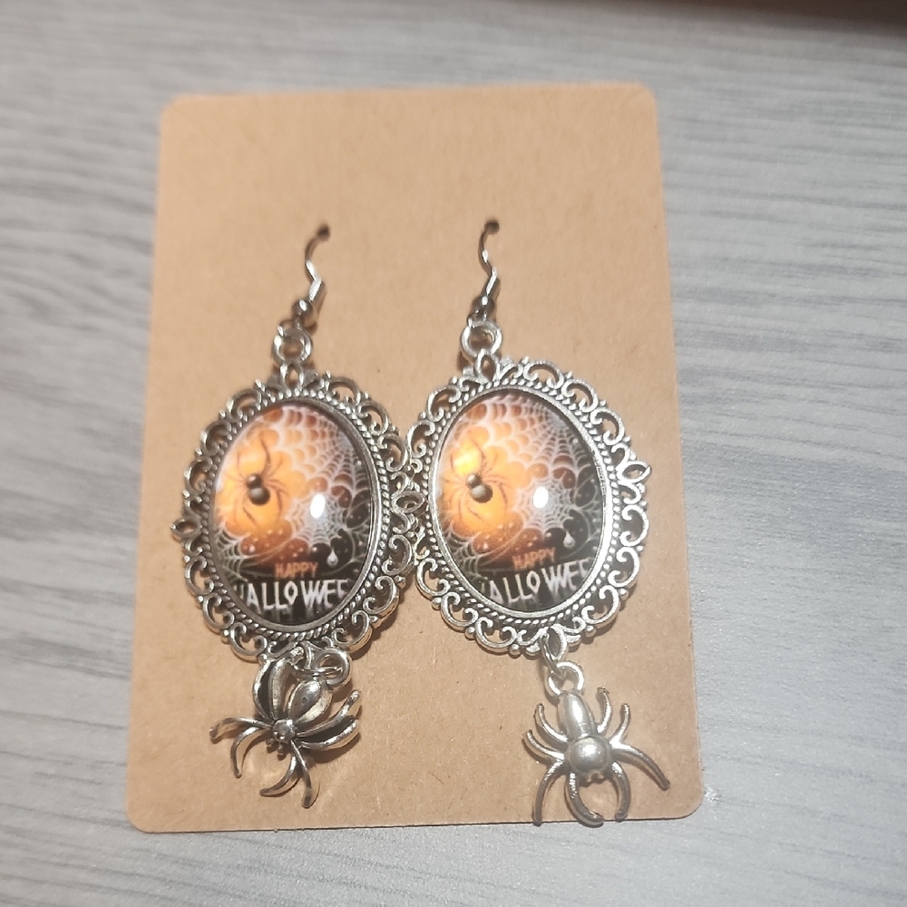 Fashion Jewelry Silver and Orange Halloween Earrings